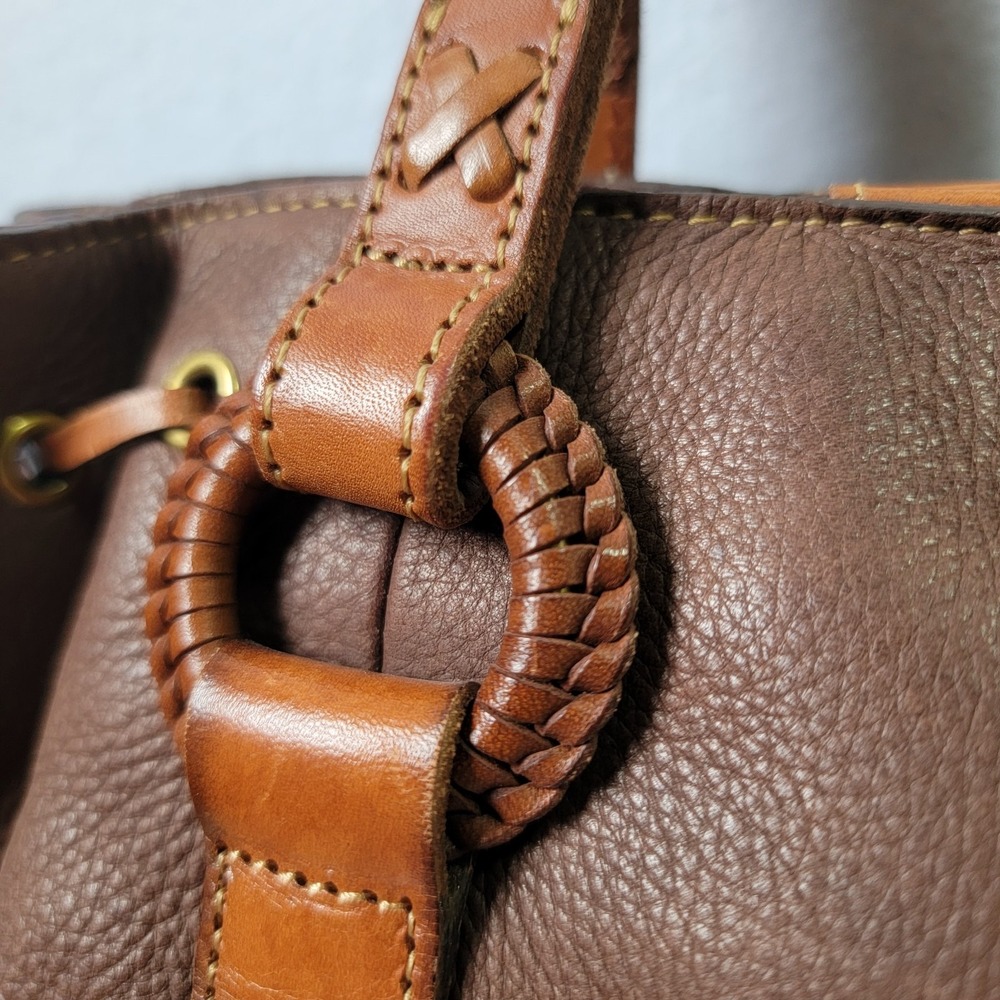 Fossil Brown Leather Floral Embossed Satchel with Tan Straps - Picture 6 of 13